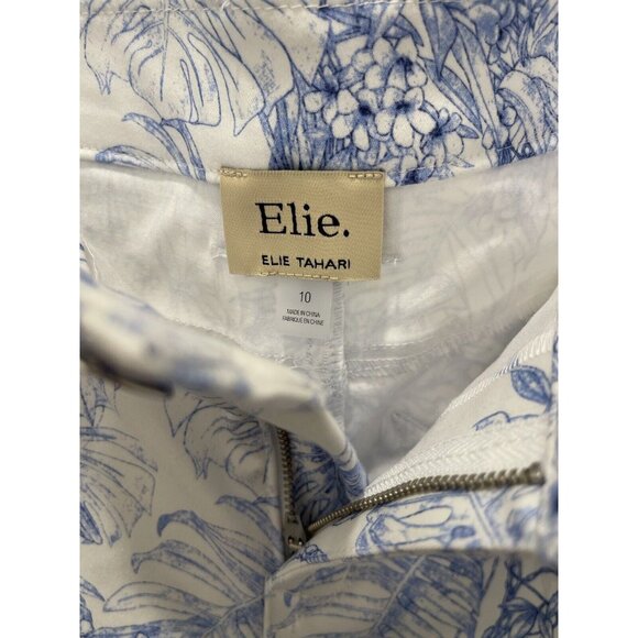 ELIE TAHARI Skinny Ankle Womens Pants White Blue Tropical Floral Bird Havana 10 - Picture 5 of 11
